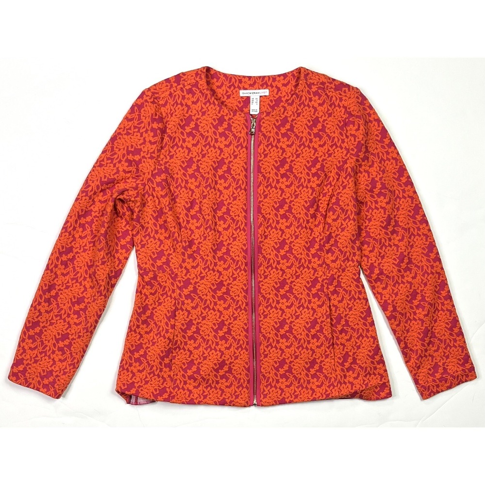 Isaac Mizrahi Live Jacket Womens XS Orange Pink Floral Long Sleeve Zip Up Bright